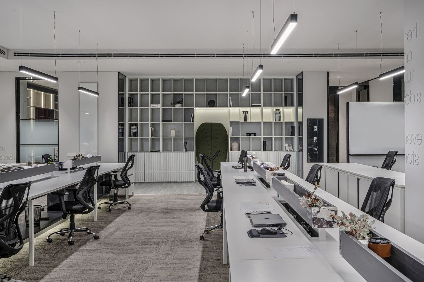 Finished contemporary corporate office workspace