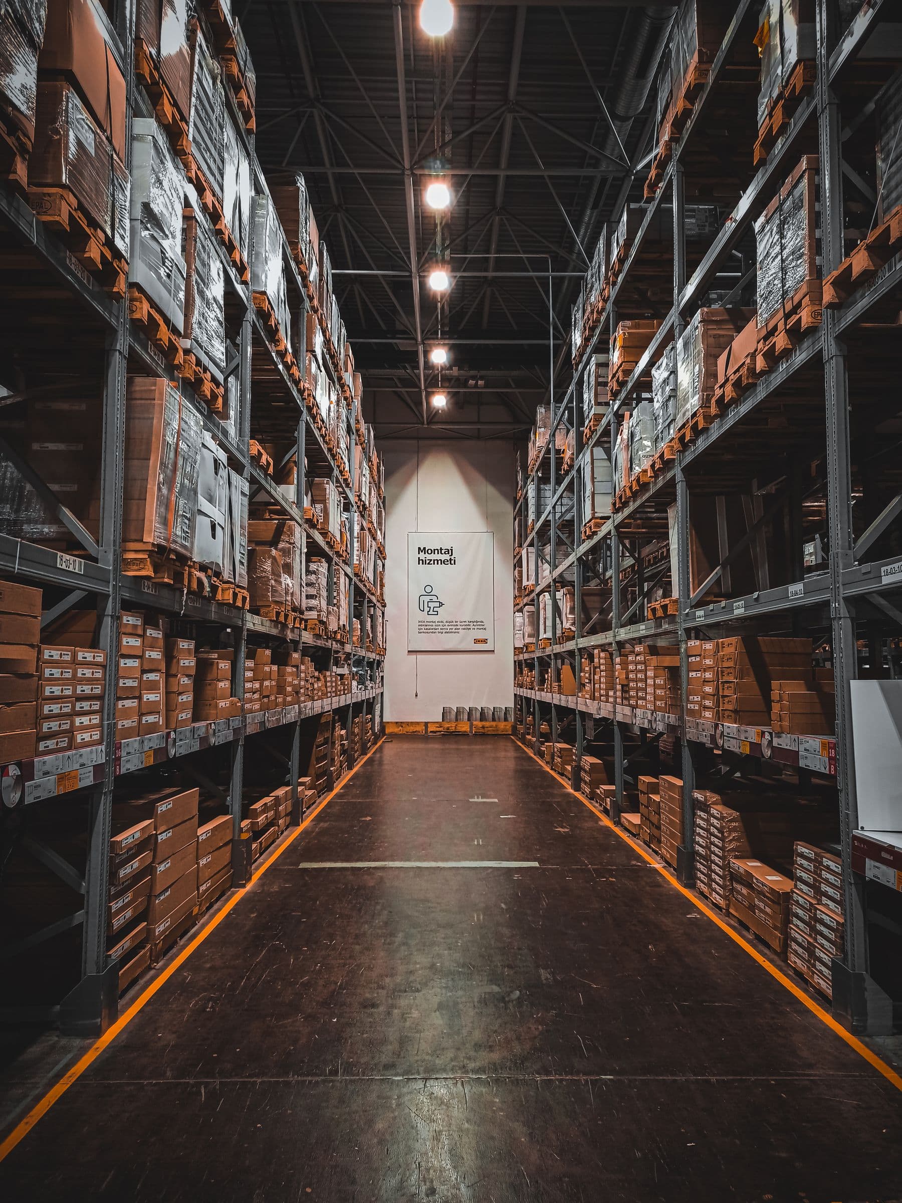 Warehouse with organized boxes and supplies